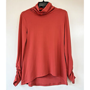 Lisa Bayne Top Womens XS Rust Echo Shirred Sleeve Turtleneck Stretch NEW